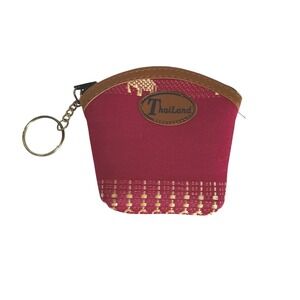 Thailand Souvenir Coin Purse Women OS Pink Elephant Woven Keychain Pouch